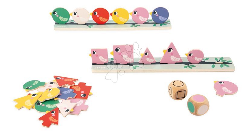 Wooden educational games - Vzdelávacia hra triedenie Vtáčiky Birds Sorting Shapes Sizes nad Colours Janod - 2