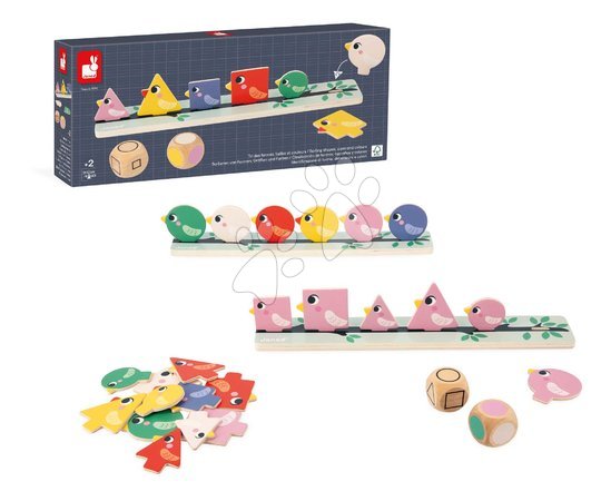 Wooden educational games - Vzdelávacia hra triedenie Vtáčiky Birds Sorting Shapes Sizes nad Colours Janod - 6