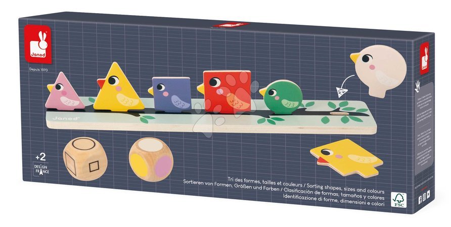 Wooden educational games - Vzdelávacia hra triedenie Vtáčiky Birds Sorting Shapes Sizes nad Colours Janod - 7