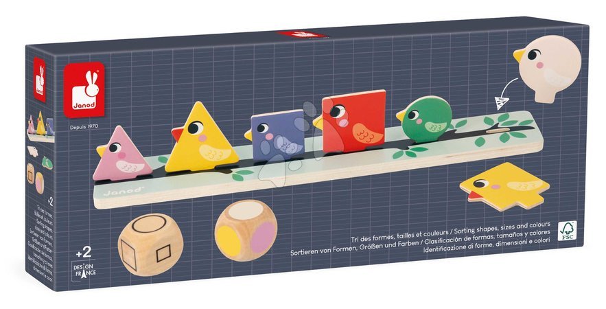 Wooden educational games - Vzdelávacia hra triedenie Vtáčiky Birds Sorting Shapes Sizes nad Colours Janod - 8