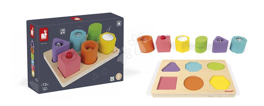 Drewniane zabawki edukacyjne - Drevená vkladačka Tvary a zvuky I Wood Shapes & Sounds Janod - 5