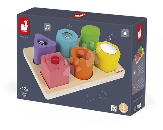 Jucării pentru dezvoltarea abilitătii copiiilor - Joc de inserție Forme și sunete I Wood Shapes & Sounds Janod - 6