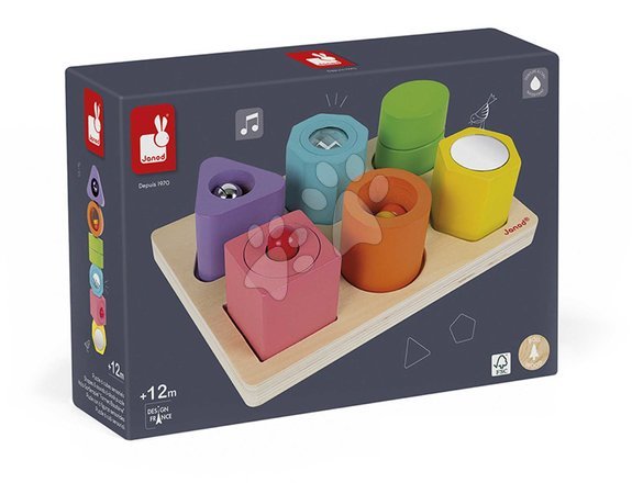 Jucării pentru dezvoltarea abilitătii copiiilor - Joc de inserție Forme și sunete I Wood Shapes & Sounds Janod - 7