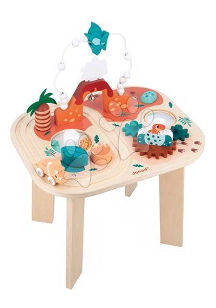 Drewniane zabawki edukacyjne - Drevený didaktický stolík Dinosaurus Dino Activity Table Janod - 2