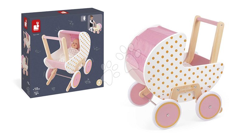 Poussettes en bois pour poupées - Drevený kočík pre bábiku Candy Chic Doll's Pram Janod - 5