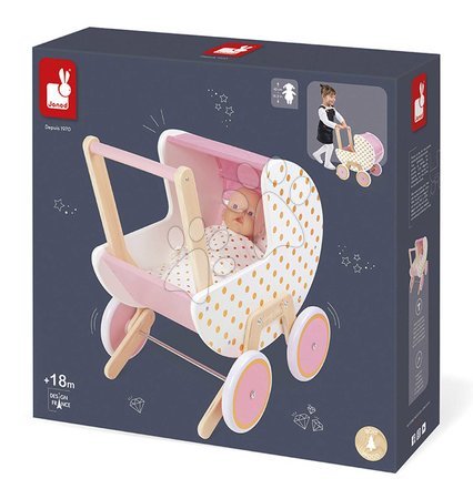 Drvena kolica za lutke - Drevený kočík pre bábiku Candy Chic Doll's Pram Janod - 6