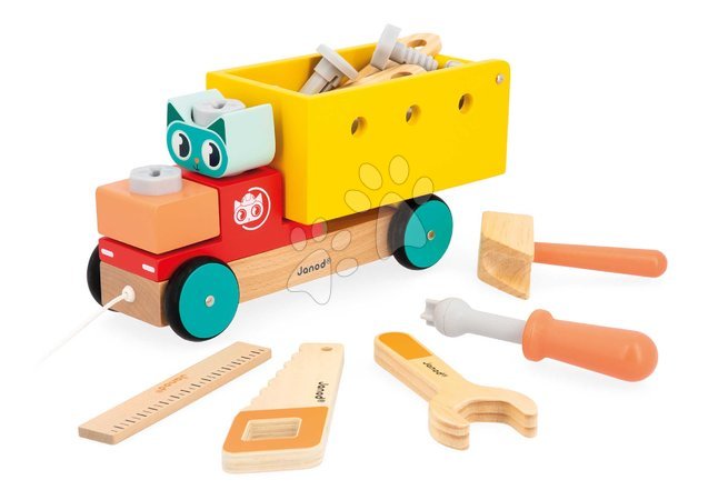 Fa építőjátékok - Fa építőjáték húzható kisautó Pull Along DIY Truck BricoKids Janod - 1