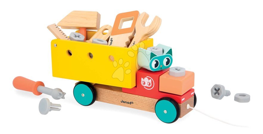 Juegos de construcción de madera  - Drevená stavebnica autíčko na ťahanie Pull Along DIY Truck BricoKids Janod - 2