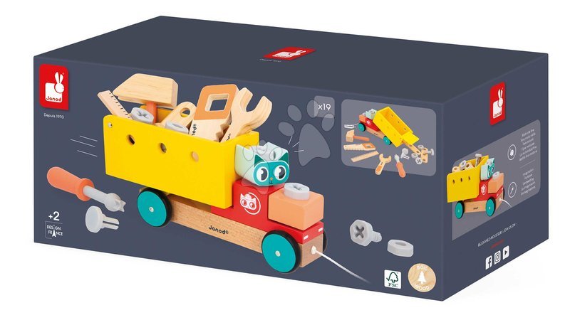 Juegos de construcción de madera  - Drevená stavebnica autíčko na ťahanie Pull Along DIY Truck BricoKids Janod - 3