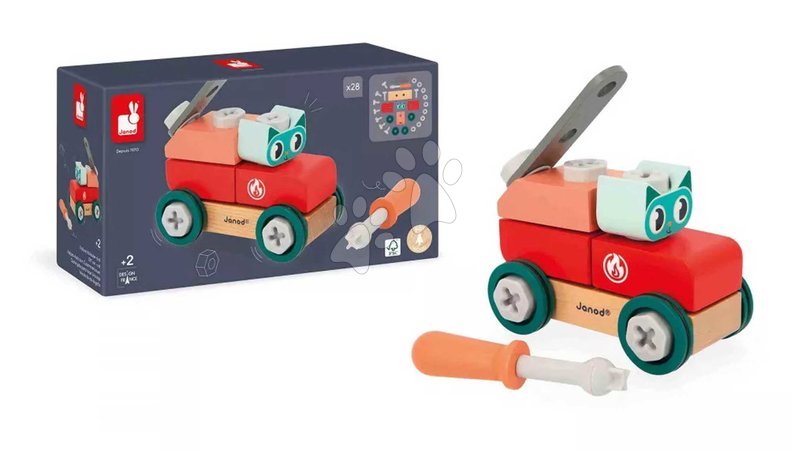 Dřevěné stavebnice - Drevená stavebnica auto s náradím Mačka DIY Car Cat BricoKids Janod - 6