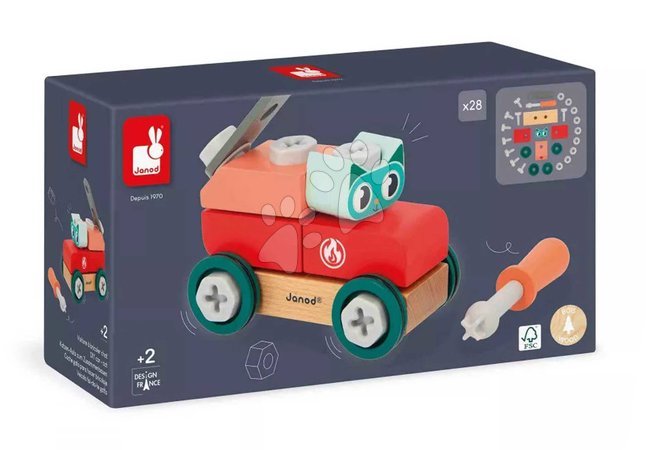 Dřevěné stavebnice - Drevená stavebnica auto s náradím Mačka DIY Car Cat BricoKids Janod - 7