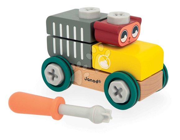 Wooden toys | Page 2 - Drevená stavebnica auto s náradím Medveď DIY Car Bear BricoKids Janod