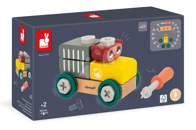 Dřevěné stavebnice - Drevená stavebnica auto s náradím Medveď DIY Car Bear BricoKids Janod - 3