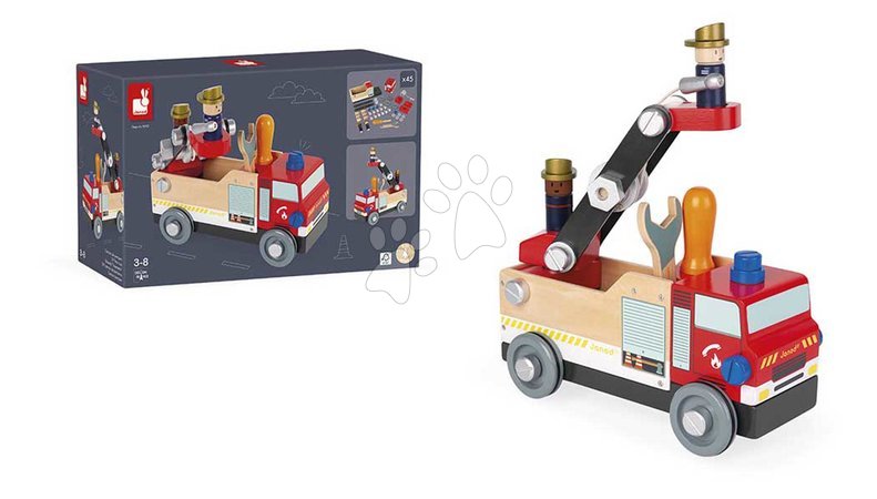 Juegos de construcción de madera  - Drevené auto a stavebnica Hasiči DIY Fire Truck BricoKids Janod - 7