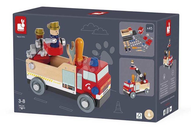 Drewniane konstrukcje - Drevené auto a stavebnica Hasiči DIY Fire Truck BricoKids Janod - 8