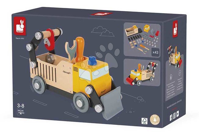 Fa építőjátékok - Fa autó és építőjáték Teherautó DIY Construction Truck BricoKids Janod - 6