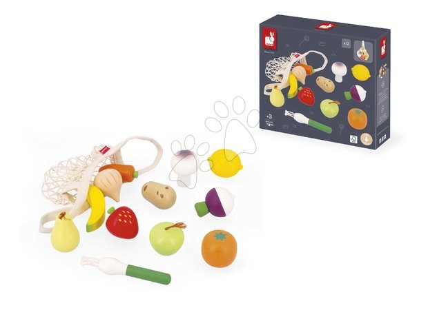 Spielküchen aus Holz - Drevená zelenina a ovocie v sieťke Fruits & Vegetables Net Shiny Grandma Janod - 4