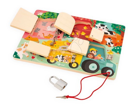 Jouets didactiques en bois - Drevená motorická doska The Farm Padlocks Board Janod - 4