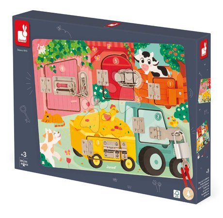 Wooden developmental toys - Drevená motorická doska The Farm Padlocks Board Janod - 8