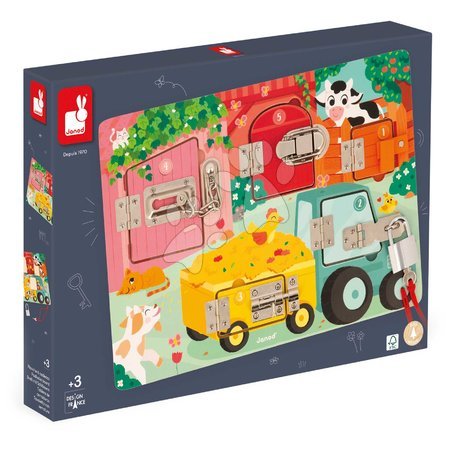 Wooden developmental toys - Drevená motorická doska The Farm Padlocks Board Janod - 9