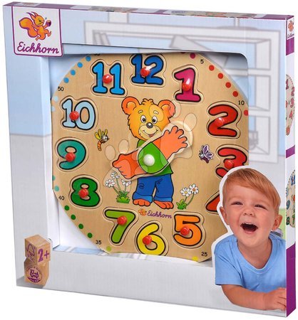 Drvene edukativne igre - Drvene didaktičke puzzle sati Teaching Clock Eichhorn  - 4