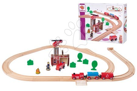 Trains en bois et rails - Train en bois avec une caserne de pompiers, ensemble Firestation Eichhorn - 4