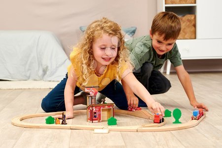 Trains en bois et rails - Train en bois avec une caserne de pompiers, ensemble Firestation Eichhorn - 11