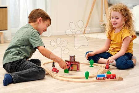 Trains en bois et rails - Train en bois avec une caserne de pompiers, ensemble Firestation Eichhorn - 15