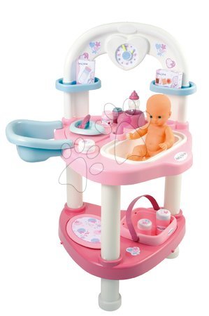 Kućice za lutke setovi - SMOBY 24663-15 prebaľovací stôl pre bábiku Baby Nurse Srdiečko a kolíska s baldachýnom s 32 cm bábikou v dupačkách - 9