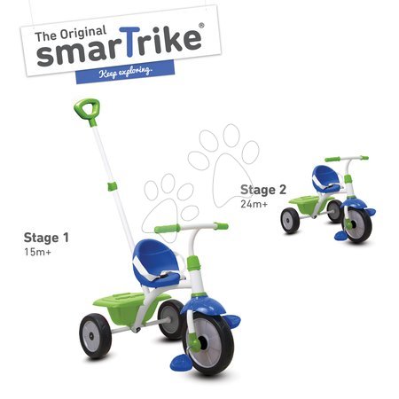 Tricikli za djecu od 15 mjeseci - Tricikl za djecu Fun SmarTrike 2u1 s upravljačkom drškom, praznim hodom i gumenim kotačima plavo-zeleni od 15 mjeseci 1240200 - 1