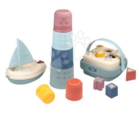 Baby and toddler toys - Didaktický košík s plachetnicou a skladacou vežou Awakenings and Bath Set Little Smoby