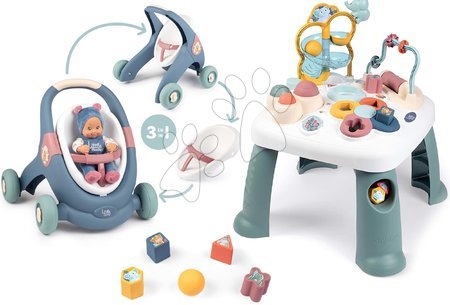 Hračky pre najmenších - Set didaktický stolík Activity Table Little a chodítko a kočík Baby Walker Smoby