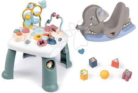 Hračky pre najmenších - Set didaktický stolík Activity Table Little a hojdačka Slon Smoby