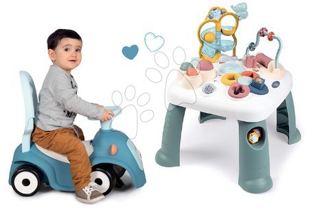 Hračky pre najmenších - Set didaktický stolík Activity Table Little a modré odrážadlo Smoby