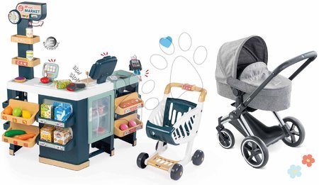 Doll pram sets - Set kočík a obchod s chladničkou kufrík Cybex Landau 3v1 Priam Corolle