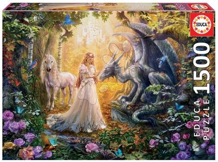 Puzzle cu 1500 de bucăți - Puzzle Dragon, Princess and Unicorn Educa