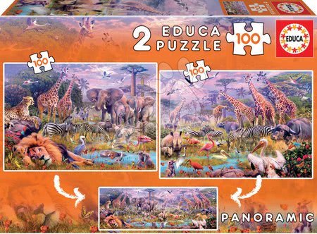 Puzzle pentru copii 100 - 300 de bucăți - Puzzle panoramic Animale sălbatice Educa