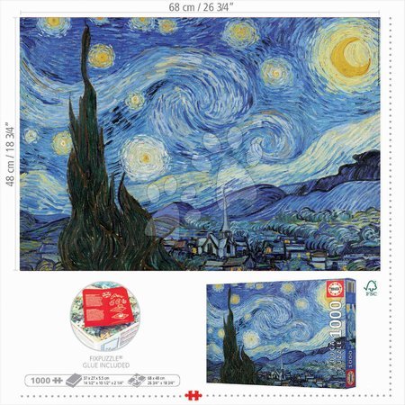 1000 delne puzzle - Puzzle The Starry Night Vincent Van Gogh Educa - 4