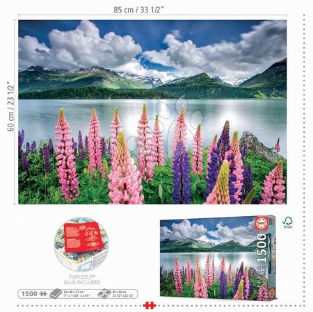 Puzzle 1500 teilig - Puzzle Lupins On The Shores of Lake Sils Switzerlland Educa - 4