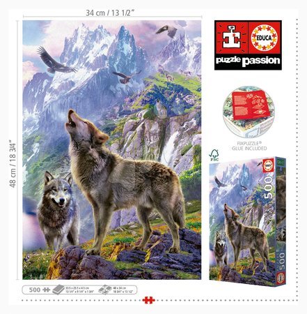 Puzzle 500 pezzi - Puzzle Wolves in the rocks Educa - 3