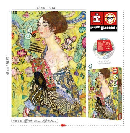 Puzzle 1000 pezzi - Puzzle Lady With a Fan Gustav Klimt Educa - 2