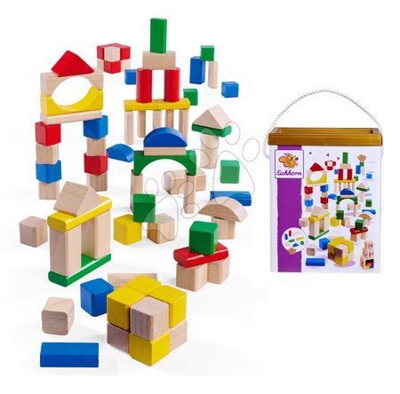 Fa építőkockák - Fa kockák színesek és natúrak Wooden Blocks 75 Years Eichhorn - 2