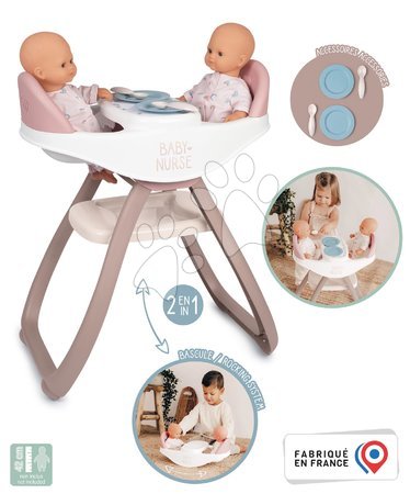 Doll chairs - Dining chair for twins Twin Highchair 2in1 Natur D'Amour Baby Nurse Smoby - 3