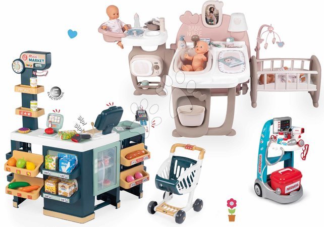 Păpuși - Set căsuță pentru păpușă Large Doll's Play Center Natur D'Amour Baby Nurse Smoby