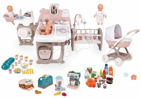 Doll’s play center sets - Set domček s kočíkom a bábikou Natur D'Amour Baby Nurse Smoby