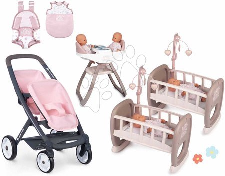 Doll prams   - Set kočík a kolísky pre dvojičky Powder Pink Maxi Cosi&Quinny Smoby