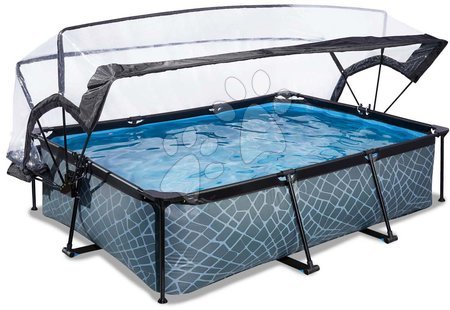 Rectangular Swimming Pools - EXIT Stone pool 220x150x65cm with filter pump and dome - grey - 2