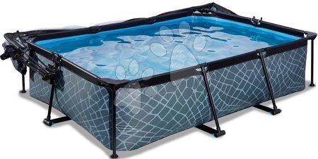 Rectangular Swimming Pools - EXIT Stone pool 220x150x65cm with filter pump and dome - grey - 5