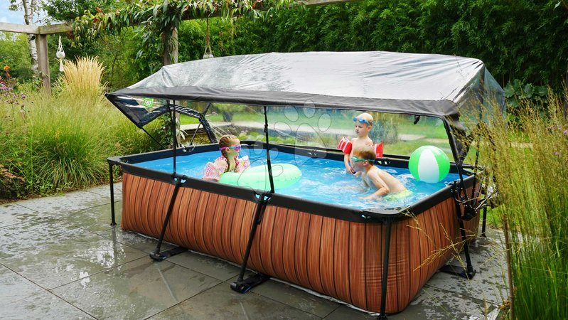 Rectangular Swimming Pools - EXIT Wood pool 300x200x65cm with filter pump and dome - brown - 9