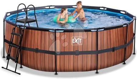 Round Swimming Pools  - EXIT Wood Pool ø427x122cm with filter pump - brown - 2